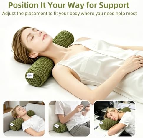 Cervical Pillow for Neck Pain, Memory Foam Neck Roll – Green - Image 5