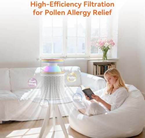 AIRROMI Pet Air Purifier for Home & Bedroom, HEPA Activated Carbon Filter, Removes Pet Dander & Odor, Allergies, Smoke, Hair, Night Light, Fragrance Sponge, Up to 658 ft², A2002 Rainbow - Image 4
