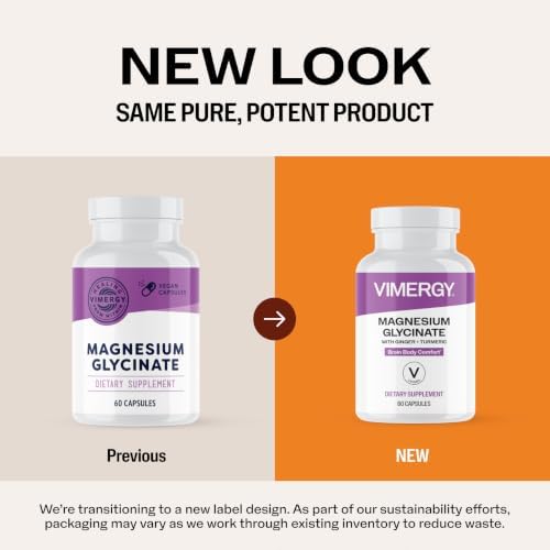 VIMERGY Magnesium Glycinate – Stress Support – Chelated to Avoid Tummy Upset*– Promotes Heart Health & Energy*– Kosher, Vegan Gluten-Free – 60 Caps (Pack of 2) - Image 4
