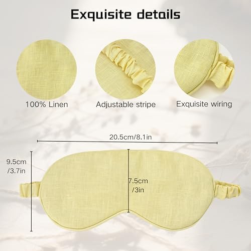 Sleep Mask Pure Linen Eye Mask, with Elastic Band,Comfort Sleeping Shade for Nighttime Sleeping, Traveling,Side Sleeper Eye Cover Cooling with Travel Bag Gift Package (Honey) - Image 2