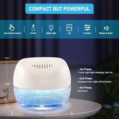 Purifier Air Washer, Air Fresher Aroma Diffuser for Home, Office, Air Purifier with Night Light (White) - Image 5