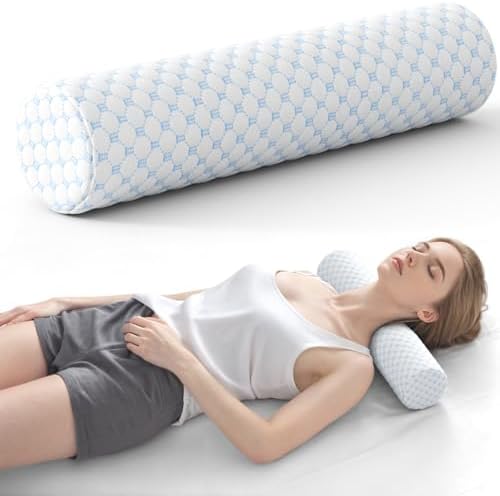 Neck Roll Pillow, Memory Foam Neck Support Pillows, Round Neck Pillows, Cylinder Bolster Pillows for Bed, Couch, and Yoga, Removable Washable Cover,18 * 4.1 * 4.1inch (Cool-Blue) by Forcanby