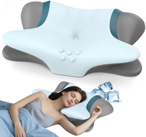 Cervical Neck Pillow for Pain Relief - Ergonomic Side Sleeper Pillow for Neck Support, Orthopedic Memory Foam Pillows for Sleeping, Contour Cervical Pillow Bed Pillow for Back Sleepers (Light Blue) by beslovo