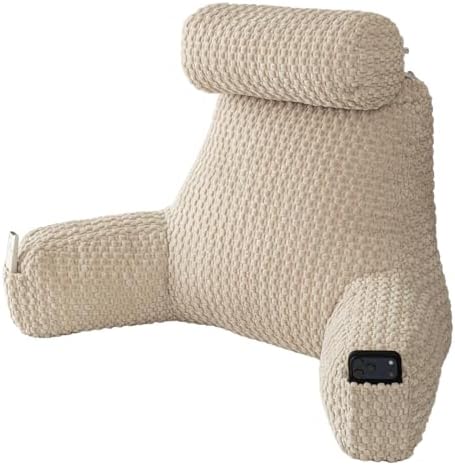 Reading Pillow for Bed with Adjustable Neck Support,XXL White Corduroy by Wervity