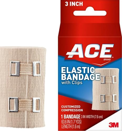 ACE 3 Inch Elastic Bandage with Clips, Beige, Great for Elbow, Ankle, Knee and More, Ideal for Sports, Comfortable design with soft feel, Wash and Reuse by ACE