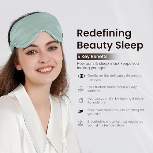 THXSILK Sleep Mask 100% 25 Momme Pure Mulberry Silk Super Smooth Cooling Sleep Eye Mask Blackout for Women/Man/Kids, Eye Cover with Wide Head Strap for Good Night Sleep, Light Blue - Image 5