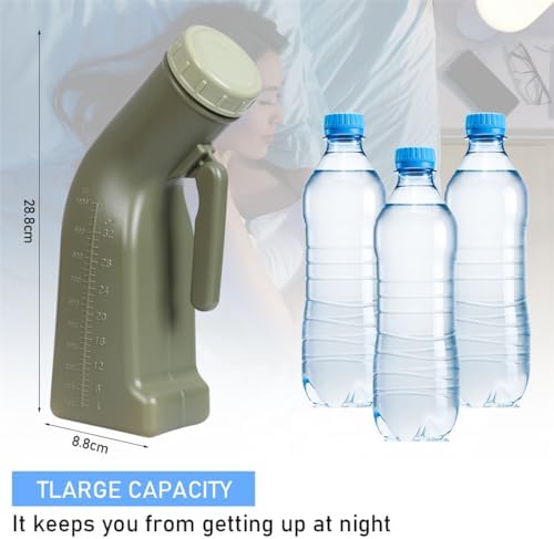 Urinals for Men Male Urinal Bottle Spill Proof with Screw Cap Lid Plastic Pee Bottles Portable Travel Pee Container for Car Elderly 1000ML - Image 2