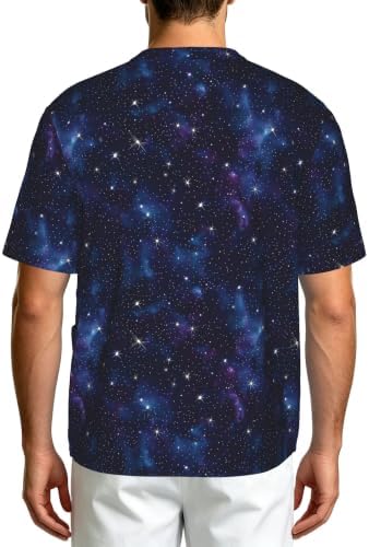Men's Scrub Top,V-Neck Spill Wrinkle Resistant,3 Pockets-Space Galaxy (19) - Image 2