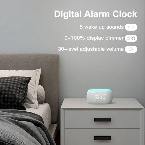 ANJANK White Noise Sound Machine Alarm Clock with Hi-Fi Bluetooth Speaker, 21 Soothing Sounds/7 Night Lights, 0-100% Dimmer/Sleep Timer/Volume Control, Soother for Adults Kids Sleeping, Bedroom, White - Image 6