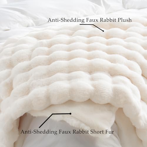 BENVWE Faux Fur Throw Blanket for Couch Bed - Fluffy Soft Thick Bubble Blanket for Living Room Home Decor - Mothers Day Birthday Gifts for Women, Cream White, 63" x 80" - Image 5