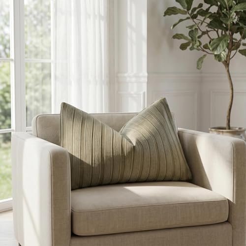 DEZENE 14x24 Olive Green Lumbar Pillow Covers Soft Striped Corduroy Spring Summer Outdoor Rectangular Throw Pillow Cases for Couch Sofa Bedroom Living Room Home Decor - Image 4