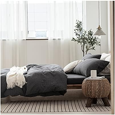 F.Y.Dreams 100% Washed Cotton Duvet Cover for Weighted Blanket 60x80 inches with 16 Ties, Zipper on Long Side/Gray Grid/Just Duvet Cover - Image 5