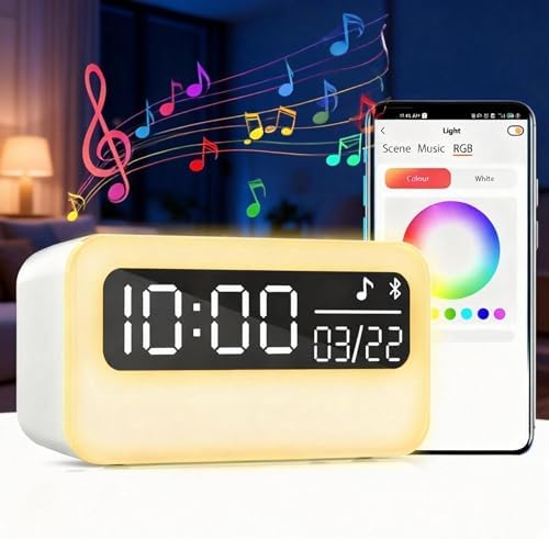 4-in-1 Night Light for Kids Adults, White Noise Sound Machine with 24 Soothing Sounds Portable Rechargeable Adjustable Brightness Light, Bluetooth Speaker Time Display, App Control by GOEATVE