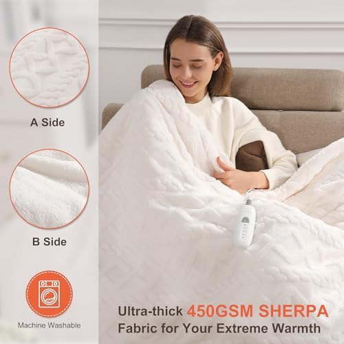Electric Blanket Twin Heated Blanket-Soft Sherpa Twin Heating Blanket,White - Image 4