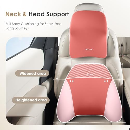 FLORICH Upgraded 3-in-1 Memory Foam Car Seat Cushion Set with Lumbar Support & Neck Pillow, Washable Driving Seat Cushion for Back & Sciatica Pain Relief, Non-Slip Seat Cushion for Car, Office-Pink - Image 7