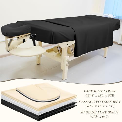 Mixweer 9 Pcs 3 Set Microfiber Massage Table Sheets Set Bulk Includes Flat Sheet, Fitted Sheet with Pocket, Face Rest Cover(Black, White, Beige) - Image 2