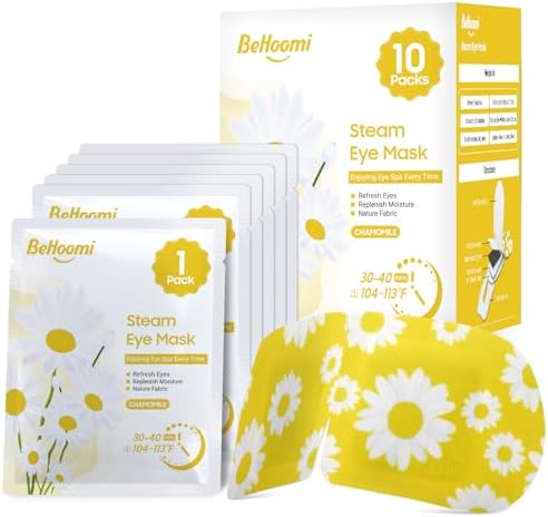 BeHoomi Steam Eye Mask, 10Packs Heated Eye Mask, Self Heating Disposable SPA Warm Compress for Eyes Sleep Mask, Travel Essentials & Relaxation Gifts for Women (Chamomile Scent) by BeHoomi