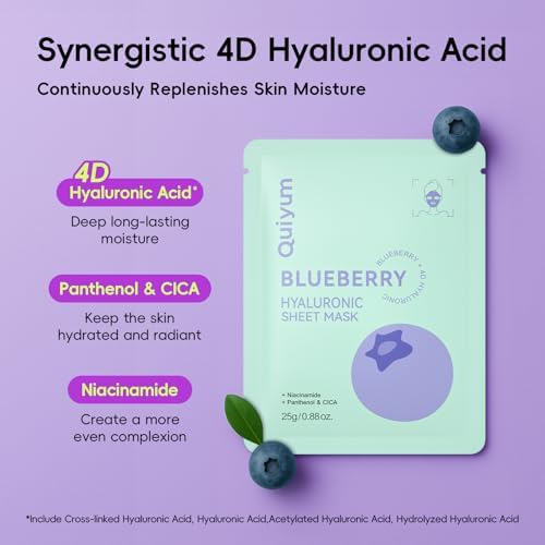 QUIYUM 14 Pack Blueberry Sheet Mask - Hydrating Facial Masks, Glow, Smoothe - Image 2