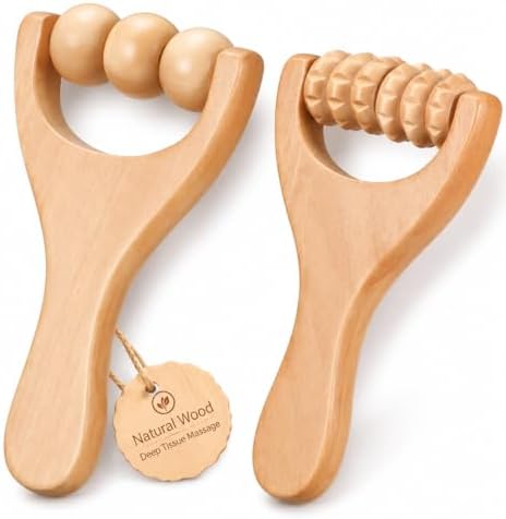 Ciieeo 2Pcs Wooden Massage Roller Muscle Relief/Gift, Wood Massage Tool, Wooden Roller Tools for Body Care and Relaxation, Manual Massage Roller Tool for Daily Home Use (3 Bead Gear Roller) by Ciieeo