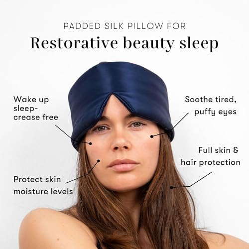 DROWSY Silk Sleep Mask - Face-Hugging, Padded Cocoon for Luxury Sleep in Total Darkness - 100% Pure Mulberry Silk, Skin-Hydrating & Adjustable (Midnight Blue) - Image 5