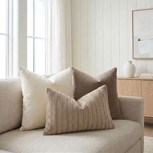 DEZENE 12x20 Khaki Lumbar Pillow Covers Soft Striped Corduroy Neutral Rectangular Throw Pillow Cases for Couch Sofa Bedroom Living Room Home Decor - Image 6