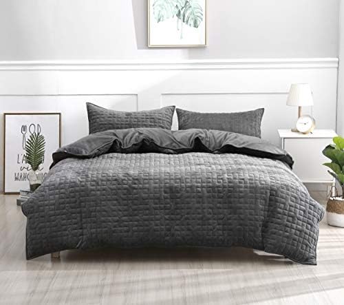 F.Y.Dreams Duvet Cover for Weighted Blanket 60x80 inches with 8 Ties/Minky Square Quilted/Dark Grey - Image 6