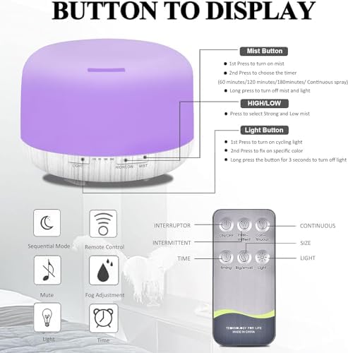 Humidifiers for Bedroom Large Room Home Baby Kids Whole House Hotel Office Desk Plant,500ml Portable Aromatherapy Essential Oil Diffuser Cute Ultrasonic Cool Mist Humidifier with Light Remote - Image 6
