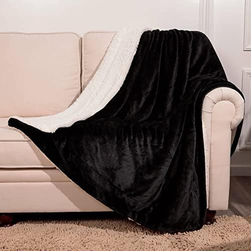 NANPIPER Fleece Blanket Sherpa Throw,Soft Fuzzy Blankets for Couch,Black 50"x60" - Image 2