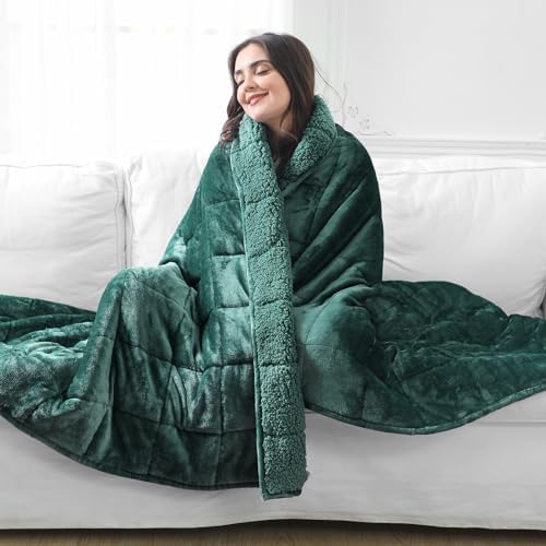 Aemicion Fleece Sherpa Twin Weighted Blanket 15lbs for Adults, Fluffy Soft Warm 48 x 72in Weighted Blanket, Throw Blanket as Birthday Gifts for Teens Women Man Mom-Green - Image 2