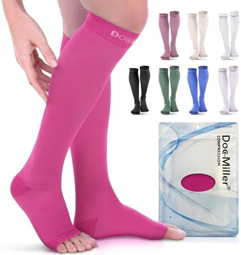 Doc Miller Open Toe Compression Socks, 20-30 mmHg, Knee High, Men & Women by Doc+Miller