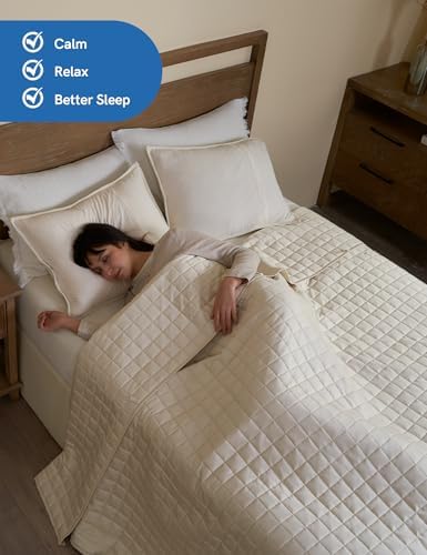 YnM Cooling Weighted Blanket for Adults, 17lbs Heavy Bed Throw for One Person of 160lbs, Perfect for Hot Sleepers or Warm Climates with Rayon/Glass Beads(60x80 Inches, Queen Bed, Champagne Beige) - Image 3