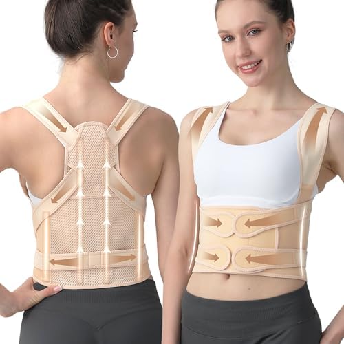 Posture Corrector for Women & Men, Adjustable Back Brace Shoulder Straightener with Full Back Support for Upper & Lower Back Pain, Spine Alignment, Hunchback, Scoliosis Relief (Large, Beige) by Unknown