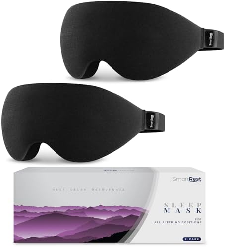 Sleep Mask [2 Pack] - Eye Mask for Sleeping - Ultra Lightweight for Side Sleepers, Contoured, 100% Blackout Sleeping Masks for Women and Men, Blindfold and Eye Covers - S1 Black by SmartRest