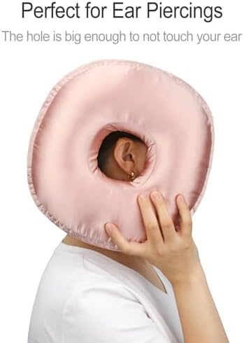 Washable Silky Satin Ear Piercing Pillow with Removable Pillowcase Smooth Cooling Donut Pillows Hole for Ear Pain Relief CNH Sleeping Pressure Sore Side Sleepers Ear Guard Protector, Coral - Image 4