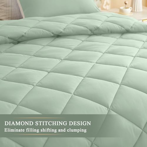 120x128 Oversized King Comforter, Extra Large King Size Comforter Oversized, All Season Soft Lightweight Quilt Down Alternative Duvet Insert with 8 Corner Tabs(120x128, Sage Green) - Image 5