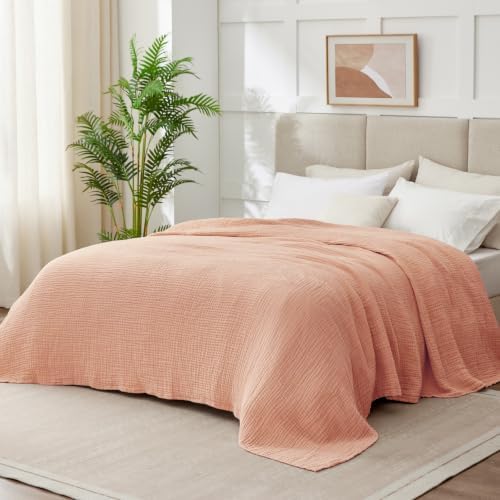 100% Cotton Muslin Blanket California King 120" x 90", 6 Layers Breathable and Lightweight Oversized Blankets for Bed, Soft Cooling Gauze Blanket for Adults All Season, Dusty Pink - Image 2