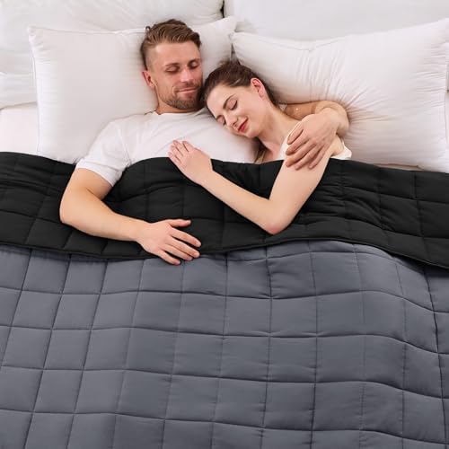 King Size Weighted Blanket for Adults (25 lbs, 80” x 87”, Grey& Black) Cooling Heavy Blanket for Sleeping Perfect for 240-260 lbs, Breathable Blanket for Adults & Couple All Season, Machine Washable by yescool