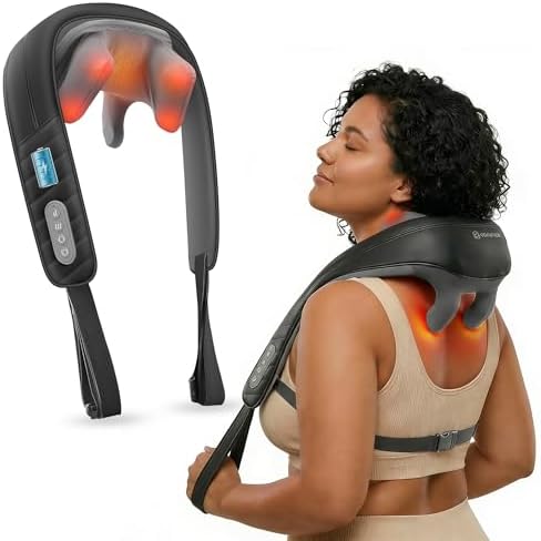 COMFIER Hands-Free Neck and Shoulder Massager with Heat, Cordless 4D Shiatsu Deep Kneading Massager, Rechargeable Upper Back & Trapezius Massage for Home, Office, Housework，Black by COMFIER