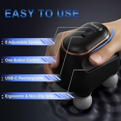 4 Head Massage Gun Deep Tissue, Mini Percussion Muscle Massage Gun for Pain Relief, Portable Electric Muscle Massager with 5 Speeds, 3 Attachments, USB Rechargeable - Ideal Gift for Men & Women - Image 5