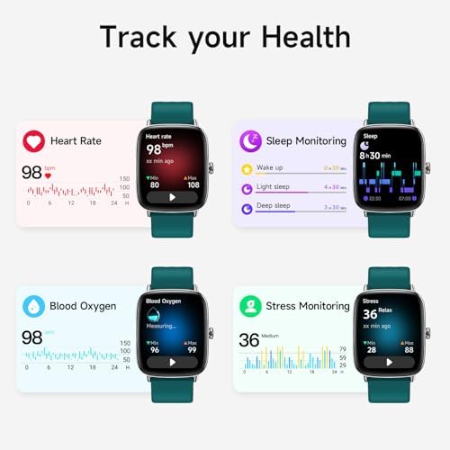 Smart Watch for Men Women, 1.85" HD Smartwatch Compatible iPhone/Samsung/Android (Answer/Make Calls), 100+ Sport Modes Fitness Tracker with Heart Rate/Sleep/SpO2 Monitor, IP68 Waterproof, 2 Bands - Image 3