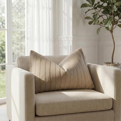 DEZENE 12x20 Khaki Lumbar Pillow Covers Soft Striped Corduroy Neutral Rectangular Throw Pillow Cases for Couch Sofa Bedroom Living Room Home Decor - Image 4