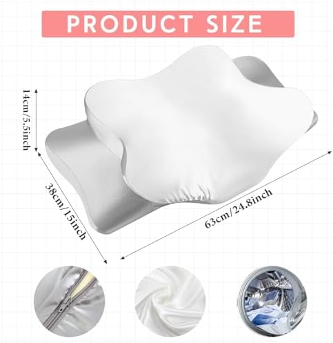 Hahafelt Cervical Neck Pillowcase (Only Pillowcase) Satin Pillow Cover with Zipper Ergonomic Contour Pillow Cover for Side Back Stomach Sleepers(White and Gray,Queen Size) - Image 2