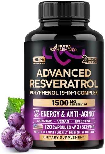 Resveratrol + Berberine, Quercetin, ACV, Acai & Noni Supplement - 120 Caps by NUTRAHARMONY