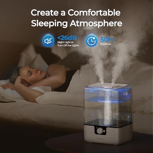 CHIVALZ Humidifiers for Bedroom, 6L Cool Mist Humidifiers for Baby Nursery, 26dB Quiet, 50H Runtime, Top Fill Humidifier for Large Room, Home, Plants, Nightlight, Oil Diffuser 1 Pack White - Image 3