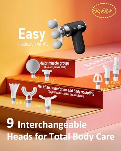 Mini Massage Gun Deep Tissue, Portable Handheld Massage Gun for Muscle Recovery, Quiet Percussion Massager with 9 Heads, USB-C Rechargeable Massage Gun for Travel, Gym & Office, Matte Black - Image 5