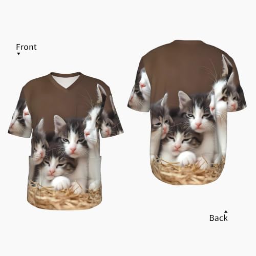 Men's Scrub Top,V-Neck Spill Wrinkle Resistant,3 Pockets-Cat Family - Image 4