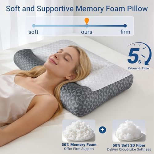 Favocama Cervical Pillow for Neck Pain Relief 26"x15", Grey - Image 4