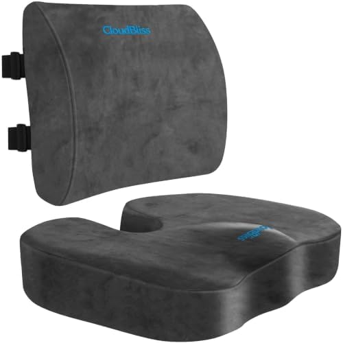 CloudBliss Ergonomic Seat Cushion & Lumbar Support Pillow Set, Grey, Large by CloudBliss