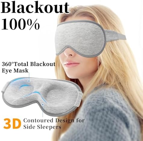3D Sleep Mask for Men&Women, 2 Pack Contour Eye Masks for Sleep, Side Sleeping Mask for Men&Women, Blackout Eye Mask for Sleeping Eye Mask, Airplane Travel Essentials for Men, Meditation Black & Gray - Image 2
