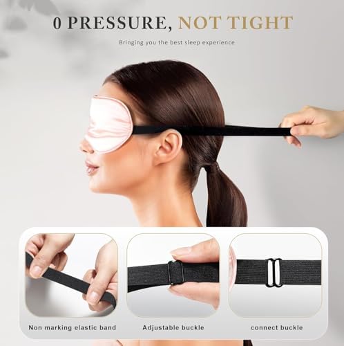 Eye Mask for Sleeping,3 Pack Silk Sleep Masks for Women Men-Blindfold for Travel on Airplane,100% Pure Silk Eye Mask for Sleep with Adjustable Strip（Black-Grey-Navy） 8.86 * 4.92 inches - Image 3